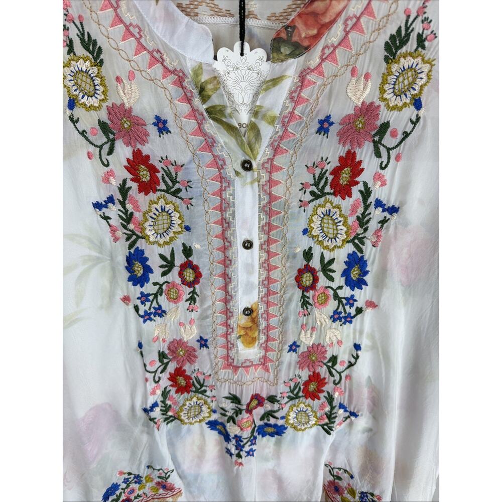 NWT All About Her White Floral Cupro Rayon Embroidered Tunic #0983 Size XL - Picture 2 of 4